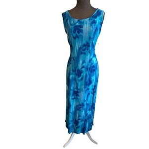 AGB Byer Cali 90sVintage Blue Abstract Floral Maxi Dress Sleeveless Tie Back